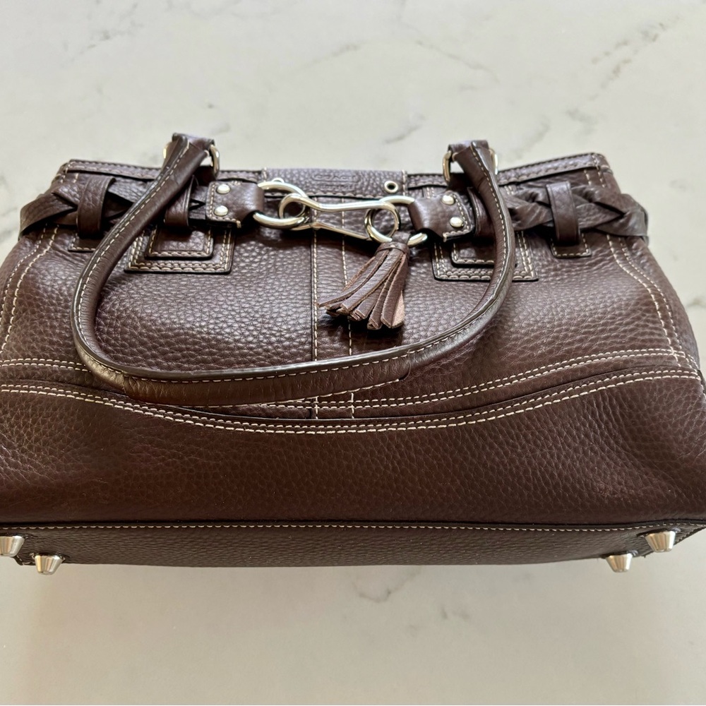 Coach Brown Pebbled Leather Handbag with Tassle Accent - Picture 3 of 5